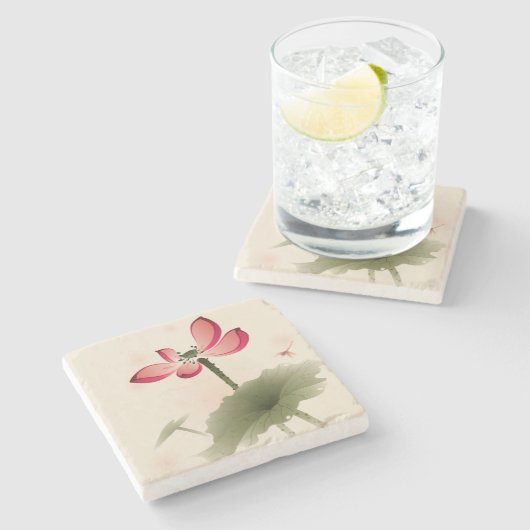 Oriental style Lotus Stenen Onderzetter (Zijkant)