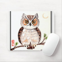 Oriental Style Owl Tile Art Painting Tree Mon