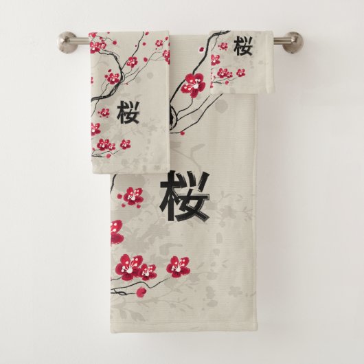 Oriental Style Sakura Cherry Blossom Art Bad Handdoek (Insitu)