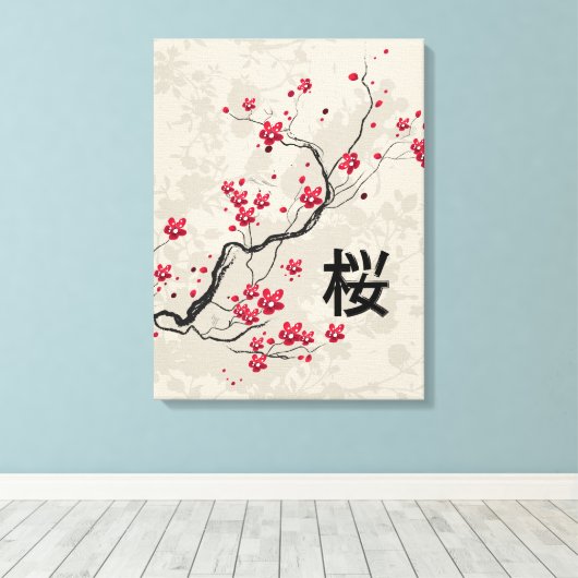 Oriental Style Sakura Cherry Blossom Art Canvas Afdruk (Insitu (Houten vloer))
