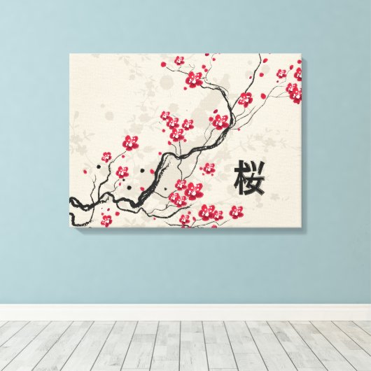 Oriental Style Sakura Cherry Blossom Art Canvas Afdruk (Insitu (Houten vloer))