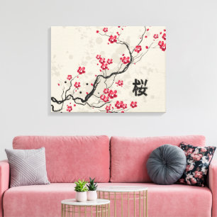 Oriental Style Sakura Cherry Blossom Art Canvas Afdruk
