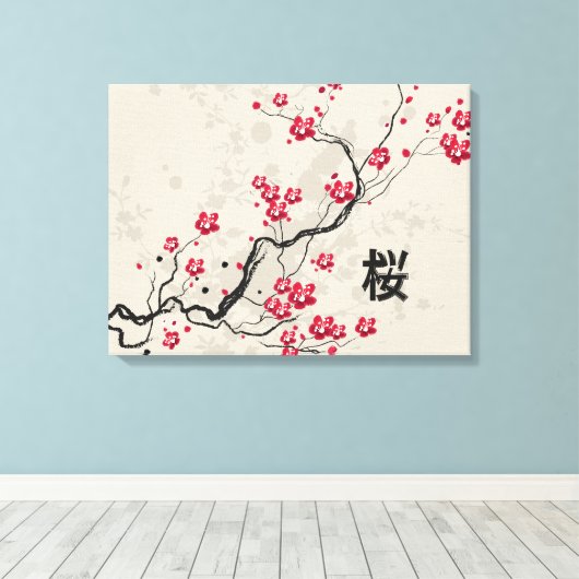 Oriental Style Sakura Cherry Blossom Art Canvas Afdruk (Insitu (Houten vloer))
