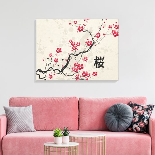 Oriental Style Sakura Cherry Blossom Art Canvas Afdruk (Insitu (Woonkamer))