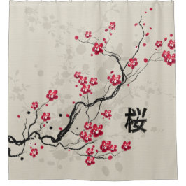 Oriental Style Sakura Cherry Blossom Art Douchegordijn