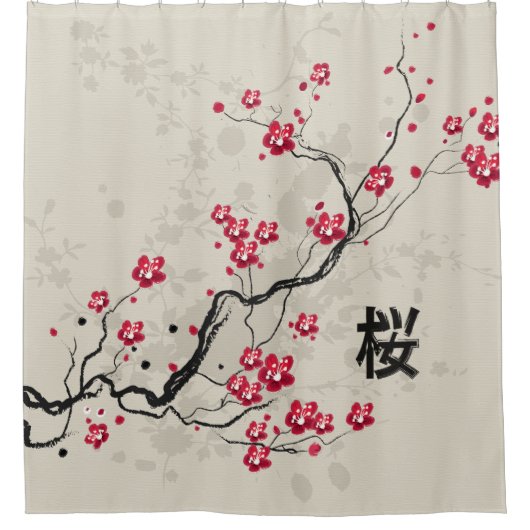 Oriental Style Sakura Cherry Blossom Art Douchegordijn (Voorkant)