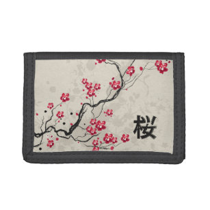 Oriental Style Sakura Cherry Blossom Art Drievoud Portemonnee