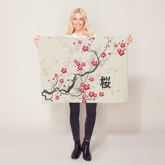 Oriental Style Sakura Cherry Blossom Art Fleece Deken (In situ)