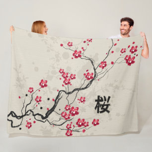 Oriental Style Sakura Cherry Blossom Art Fleece Deken
