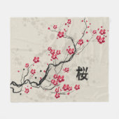 Oriental Style Sakura Cherry Blossom Art Fleece Deken (Voorkant (Horizontaal))