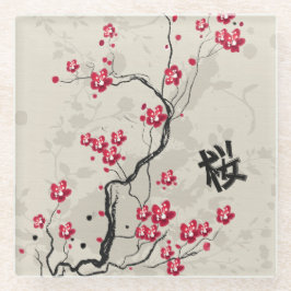 Oriental Style Sakura Cherry Blossom Art Glazen Onderzetter