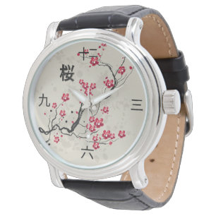 Oriental Style Sakura Cherry Blossom Art Horloge