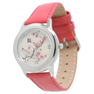 Oriental Style Sakura Cherry Blossom Art Horloge