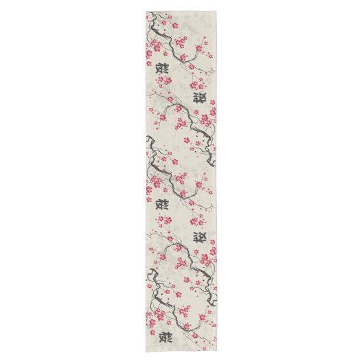 Oriental Style Sakura Cherry Blossom Art Korte Tafelloper (Voorkant)