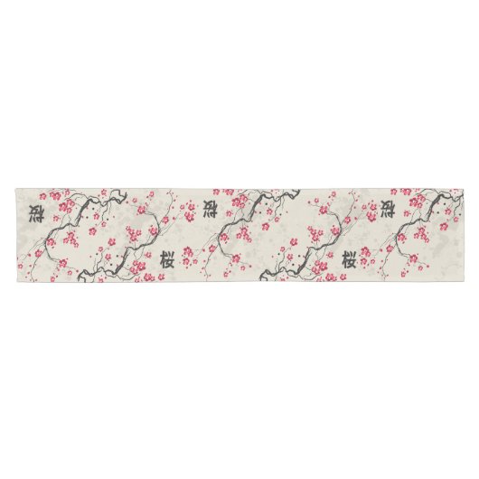 Oriental Style Sakura Cherry Blossom Art Korte Tafelloper (Horizontaal)