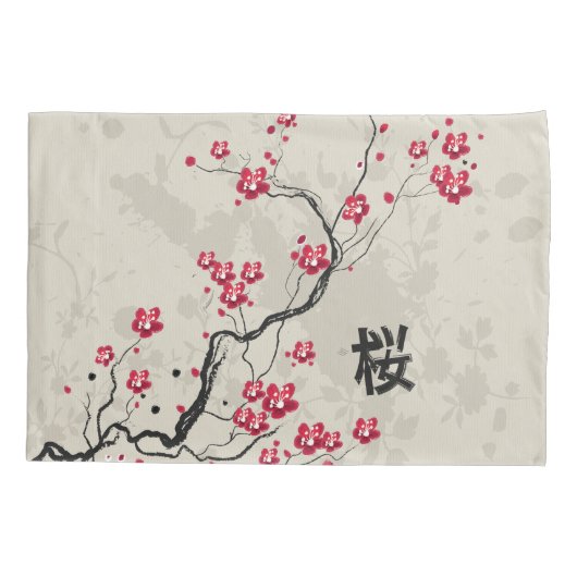 Oriental Style Sakura Cherry Blossom Art Kussensloop (Achterkant)