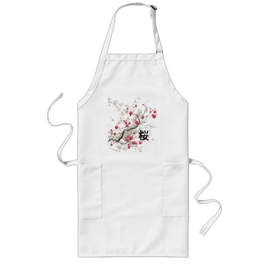 Oriental Style Sakura Cherry Blossom Art Lang Schort (Voorkant)