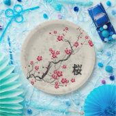 Oriental Style Sakura Cherry Blossom Art Papieren Bordje (Feest)
