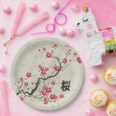 Oriental Style Sakura Cherry Blossom Art Papieren Bordje (Feest)