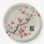 Oriental Style Sakura Cherry Blossom Art Papieren Bordje (Voorkant)