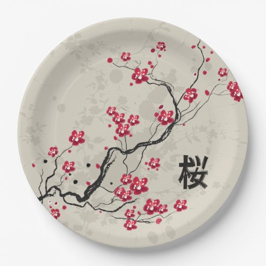 Oriental Style Sakura Cherry Blossom Art Papieren Bordje (Voorkant)