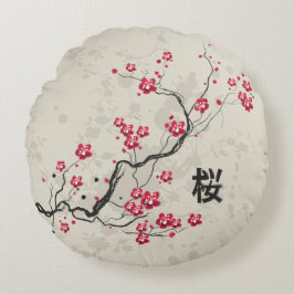 Oriental Style Sakura Cherry Blossom Art Rond Kussen
