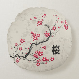 Oriental Style Sakura Cherry Blossom Art Rond Kussen