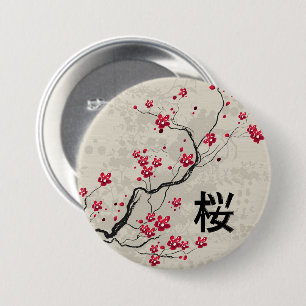 Oriental Style Sakura Cherry Blossom Art Ronde Button 7,6 Cm