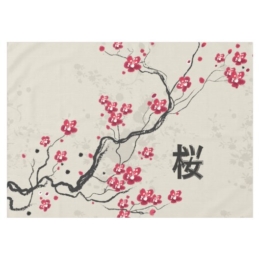 Oriental Style Sakura Cherry Blossom Art Tafelkleed (Voorkant (Horizontaal))