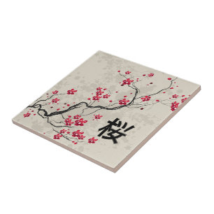Oriental Style Sakura Cherry Blossom Art Tegeltje