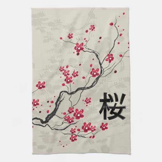 Oriental Style Sakura Cherry Blossom Art Theedoek (Verticaal)