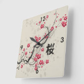 Oriental Style Sakura Cherry Blossom Art Vierkante Klok (Hoek)
