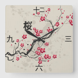 Oriental Style Sakura Cherry Blossom Art Vierkante Klok