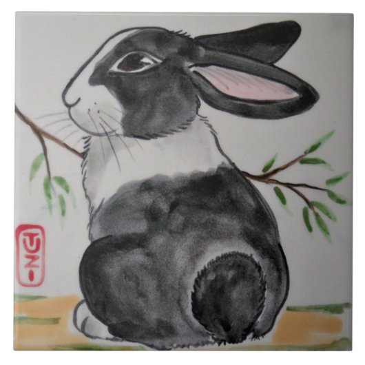 Oriental Style TUZI Dutch Rabbit 6-inch Tile Trive Tegeltje (Voorkant)