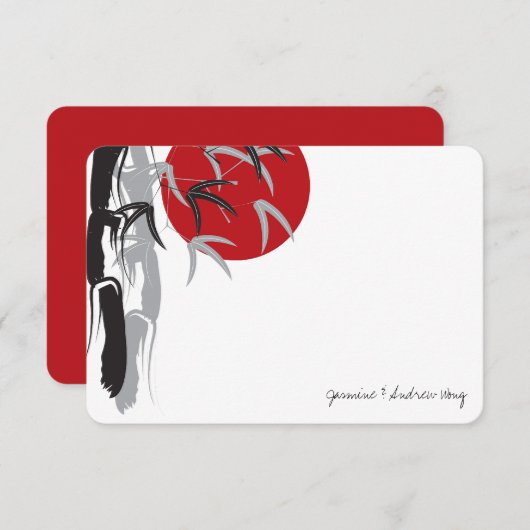 Oriental Sunrise Bamboo Garden Weddenschap Bedankt Notitiekaartje (Voorkant / Achterkant)