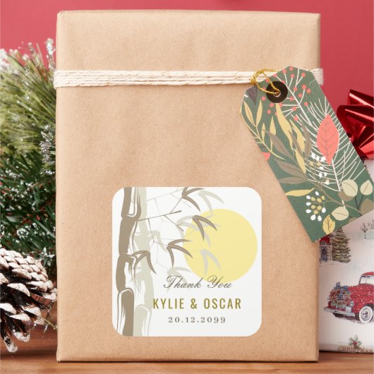 Oriental Sunrise Bamboo Garden Zen Yellow Wedding Vierkante Sticker (Feestdagen)