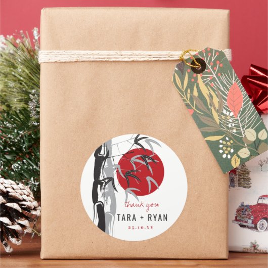 Oriental Sunrise Zen Bamboo Garden Asian Wedding Ronde Sticker (Feestdagen)