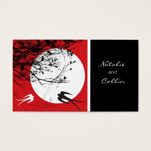 Oriental Swallows in Moonlight Mod Wedding Party Visitekaartjes (Voorkant)