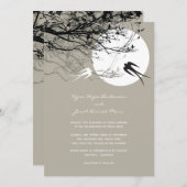 Oriental Swallows Moonlight Asian Wedding Invite Kaart (Voorkant / Achterkant)