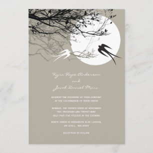 Oriental Swallows Moonlight Asian Wedding Invite Kaart