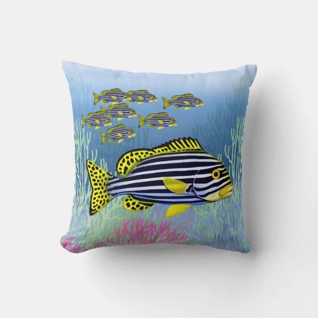Oriental Sweetlips reef Fish Pillow Kussen (Voorkant)