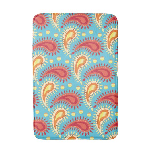 Oriental Turquoise Oranje Persian Paisley Pattern Badmat (Voorkant Verticaal)