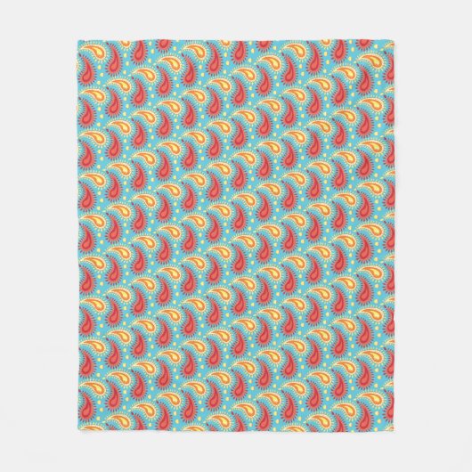Oriental Turquoise Oranje Persian Paisley Pattern Fleece Deken (Voorkant)