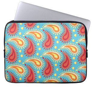 Oriental Turquoise Oranje Persian Paisley Pattern Laptop Sleeve