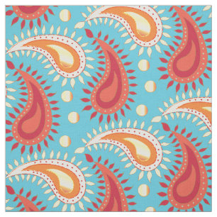 Oriental Turquoise Oranje Persian Paisley Pattern Stof