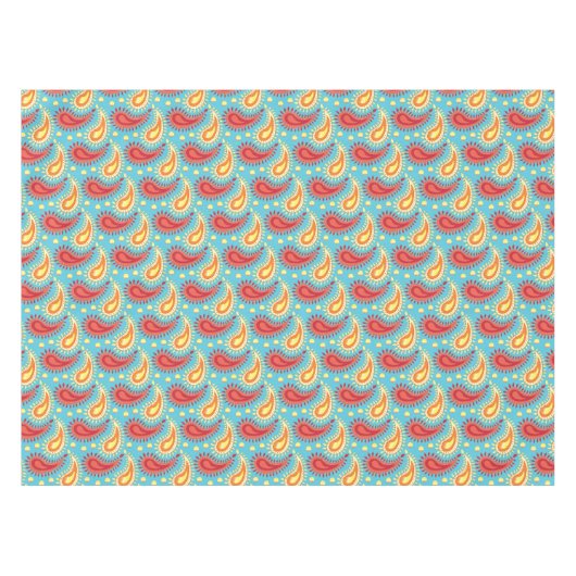 Oriental Turquoise Oranje Persian Paisley Pattern Tafelkleed (Voorkant (Horizontaal))