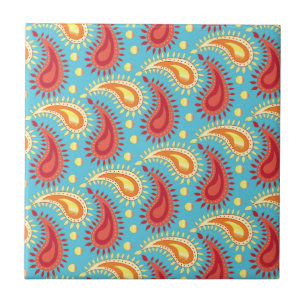 Oriental Turquoise Oranje Persian Paisley Pattern Tegeltje
