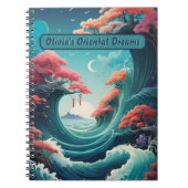 Oriental Turquoise Waves Cherry Blossoms Notitiebo Notitieboek (Voorkant)