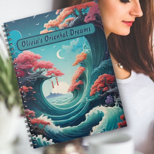 Oriental Turquoise Waves Cherry Blossoms Notitiebo Notitieboek