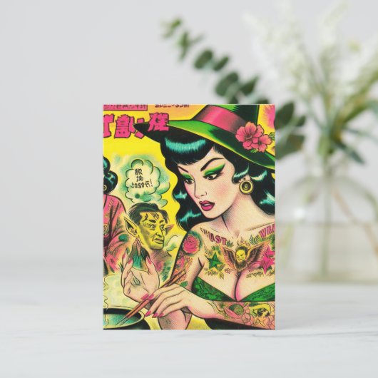 Oriental Witch Retro Comics Briefkaart (Staand voorkant)
